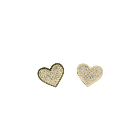 10K Yellow Gold Pave Heart Stud Earring