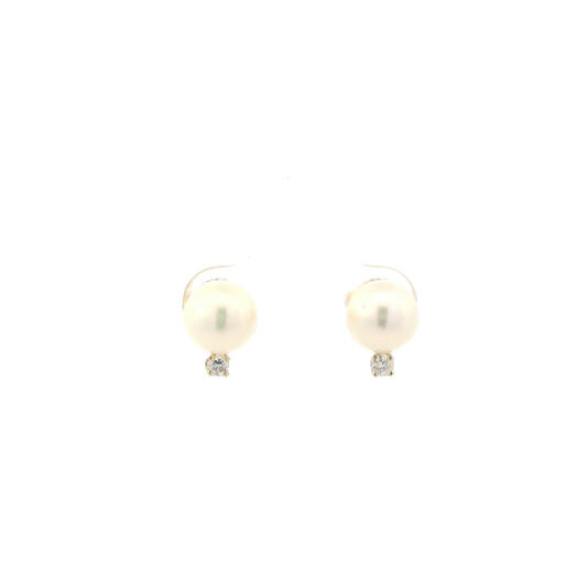 14K Yellow Gold Pearl & Diamond Earrings - 0.10ct