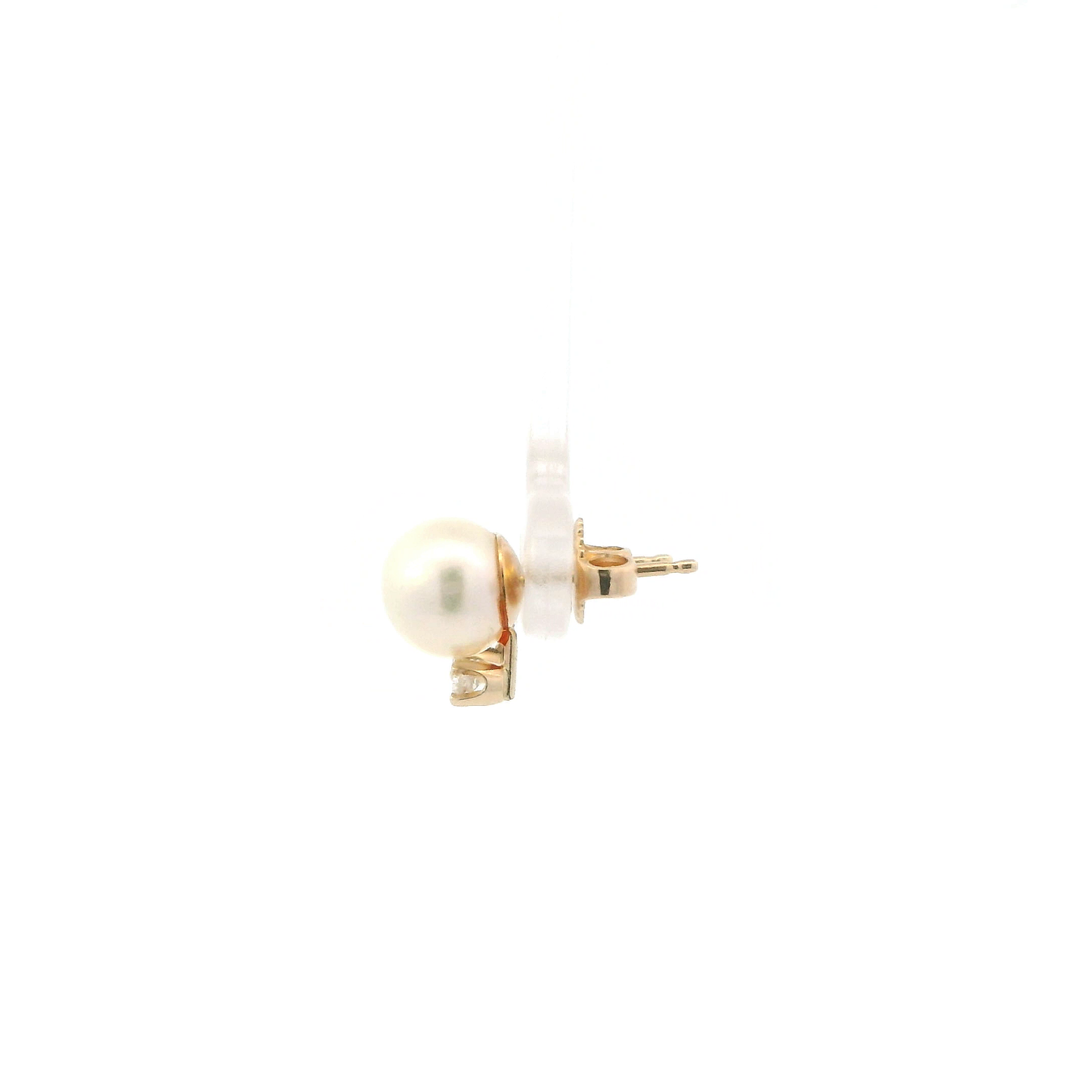 14K Yellow Gold Pearl & Diamond Earrings - 0.10ct
