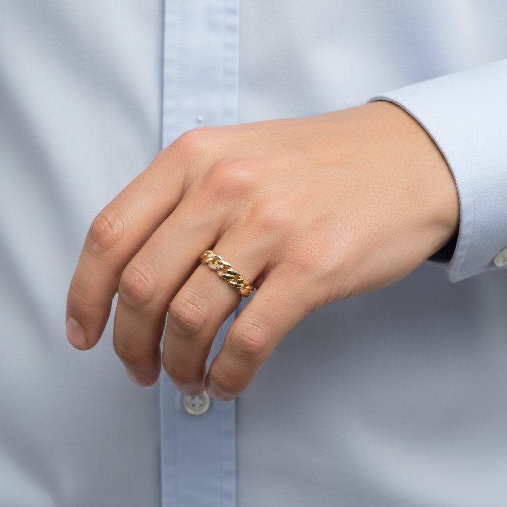 14K Yellow Gold Curb Linked Men's Band