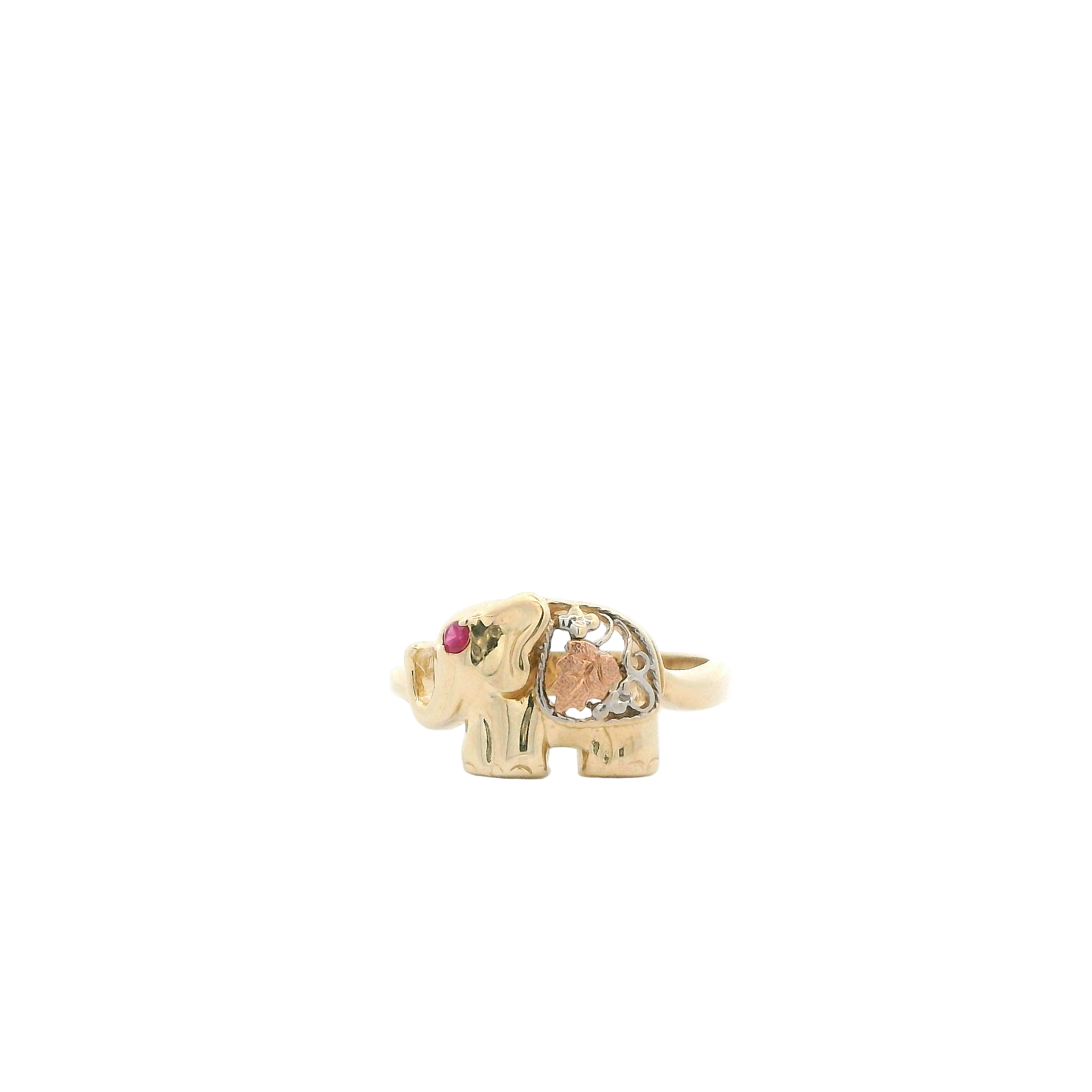 14K Tri Color Ruby Elephant Ring