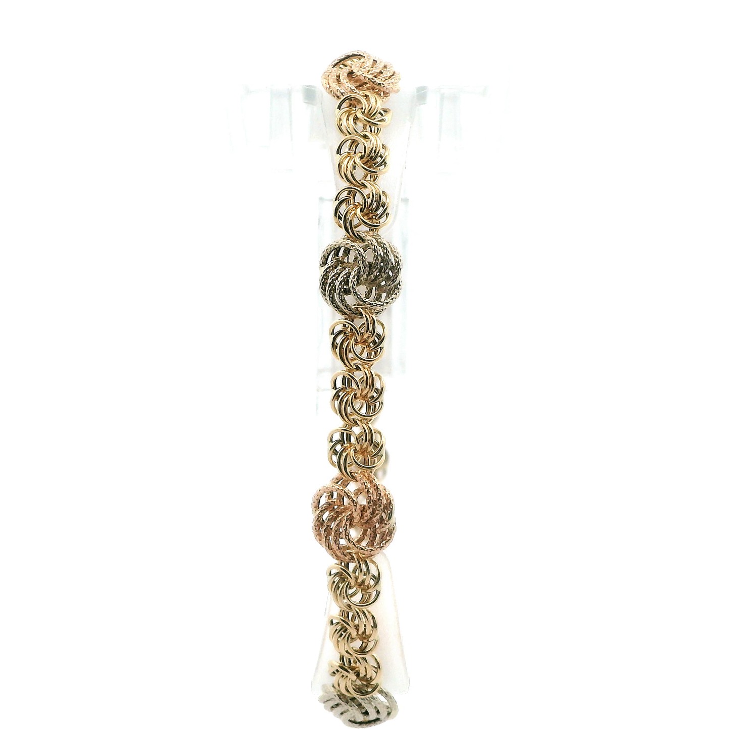 14K Tri Color 7.75" Hollow Knot Bracelet