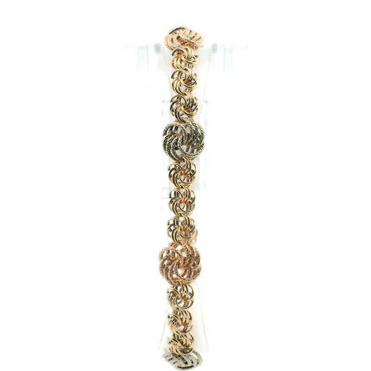 14K Tri Color 7.75" Hollow Knot Bracelet