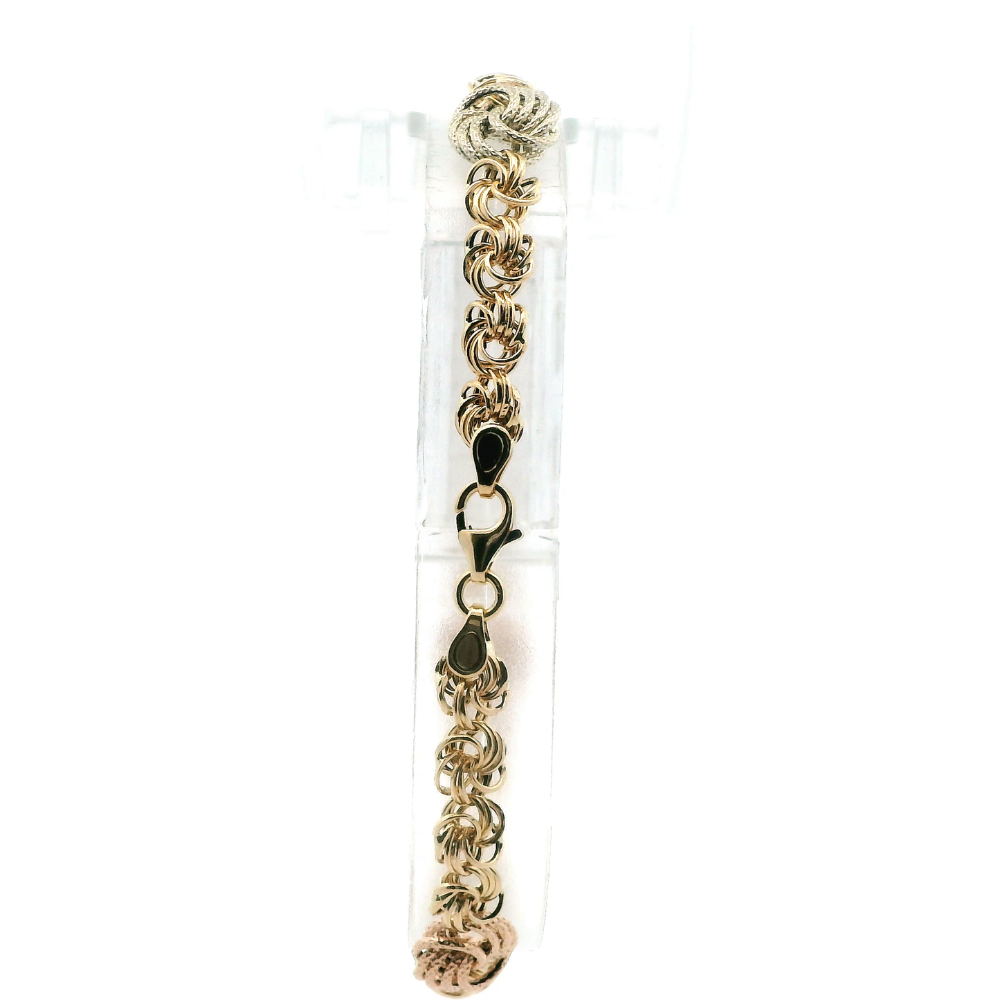 14K Tri Color 7.75" Hollow Knot Bracelet