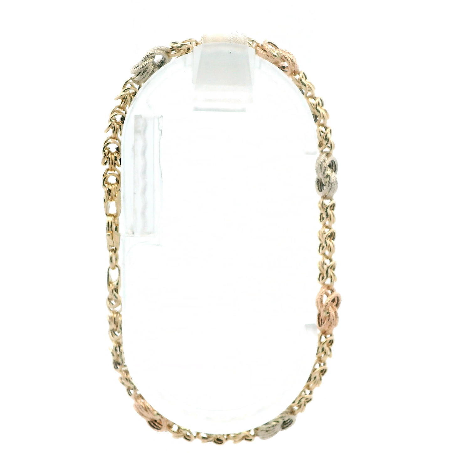14K Tri Color 7.75" Hollow Knot Bracelet