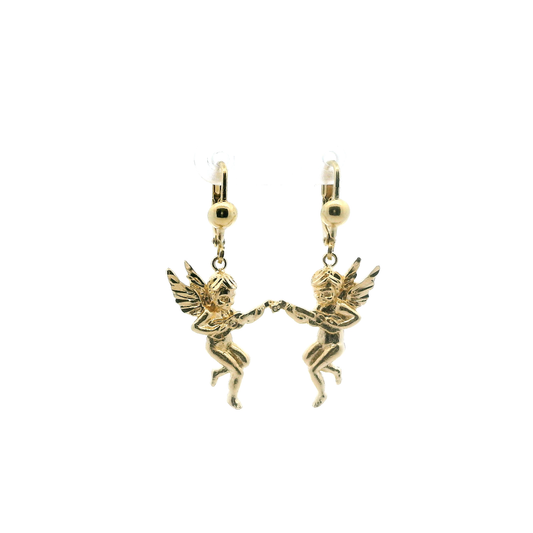 14K Yellow Gold Cherub Dangle Earrings
