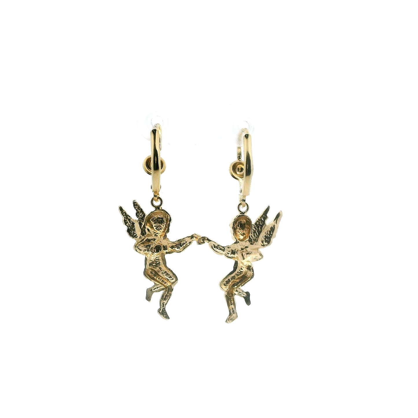 14K Yellow Gold Cherub Dangle Earrings