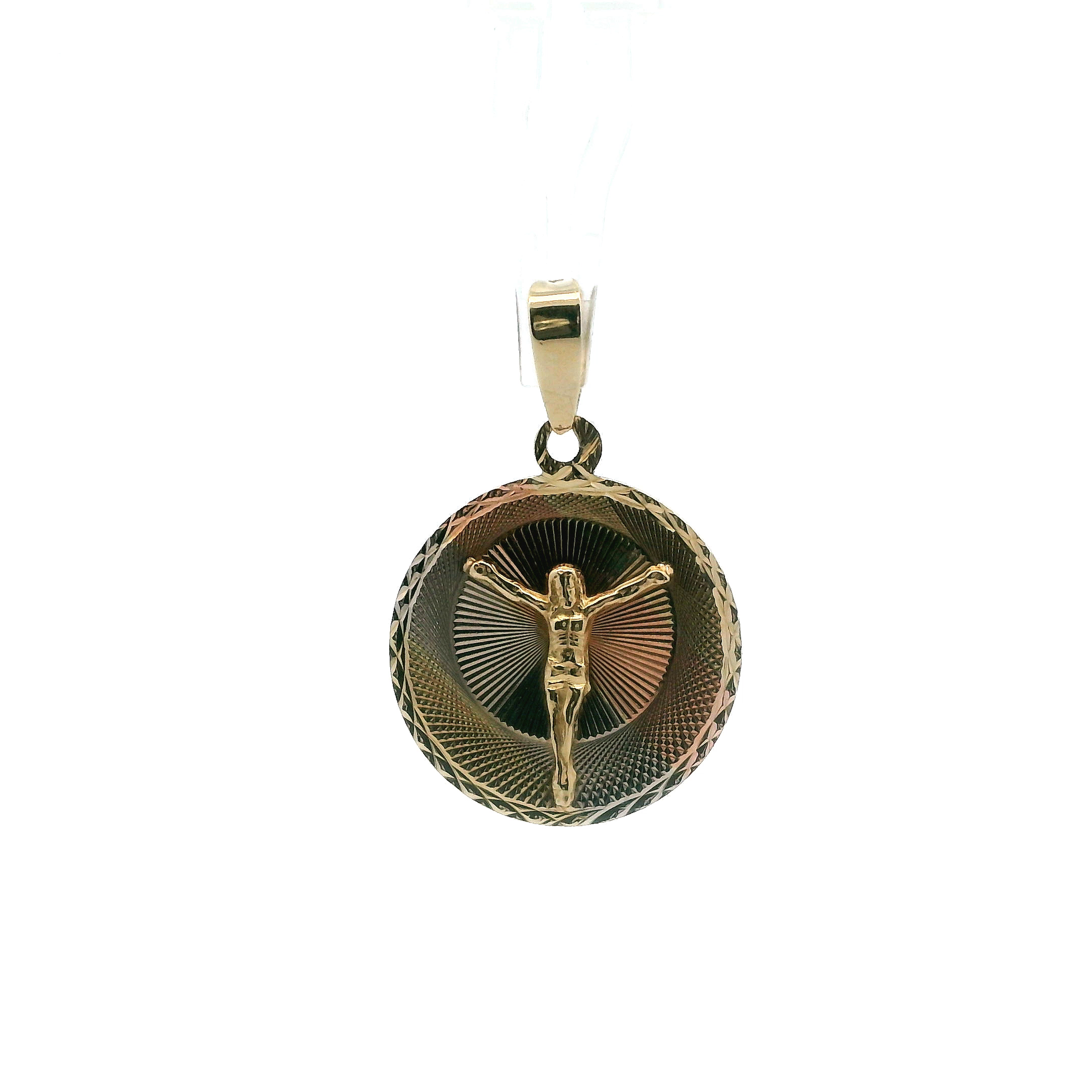 10K Tri Color Gold Round Jesus Religious Pendant