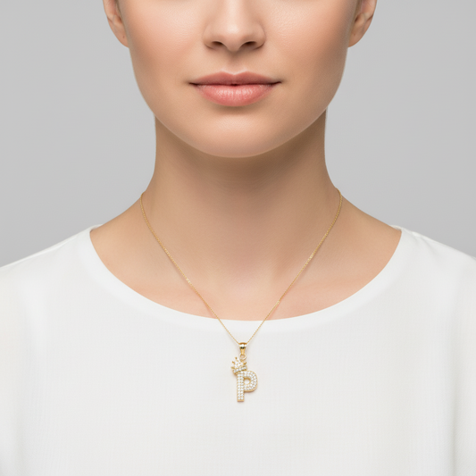 10K Yellow Gold Letter "P" Crown Pendant