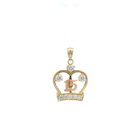 14K Yellow & Rose Gold "15" Crown Pendant