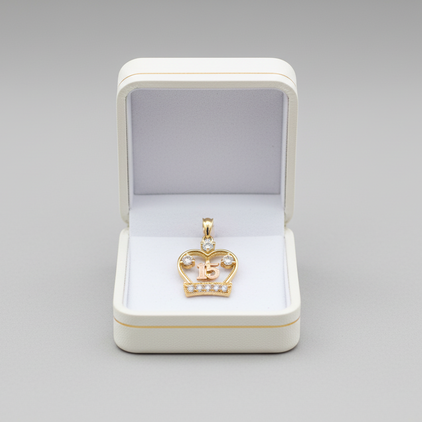14K Yellow & Rose Gold "15" Crown Pendant