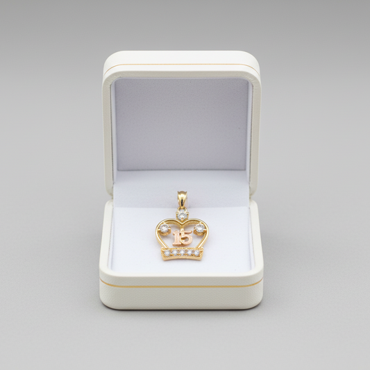 14K Yellow & Rose Gold "15" Crown Pendant