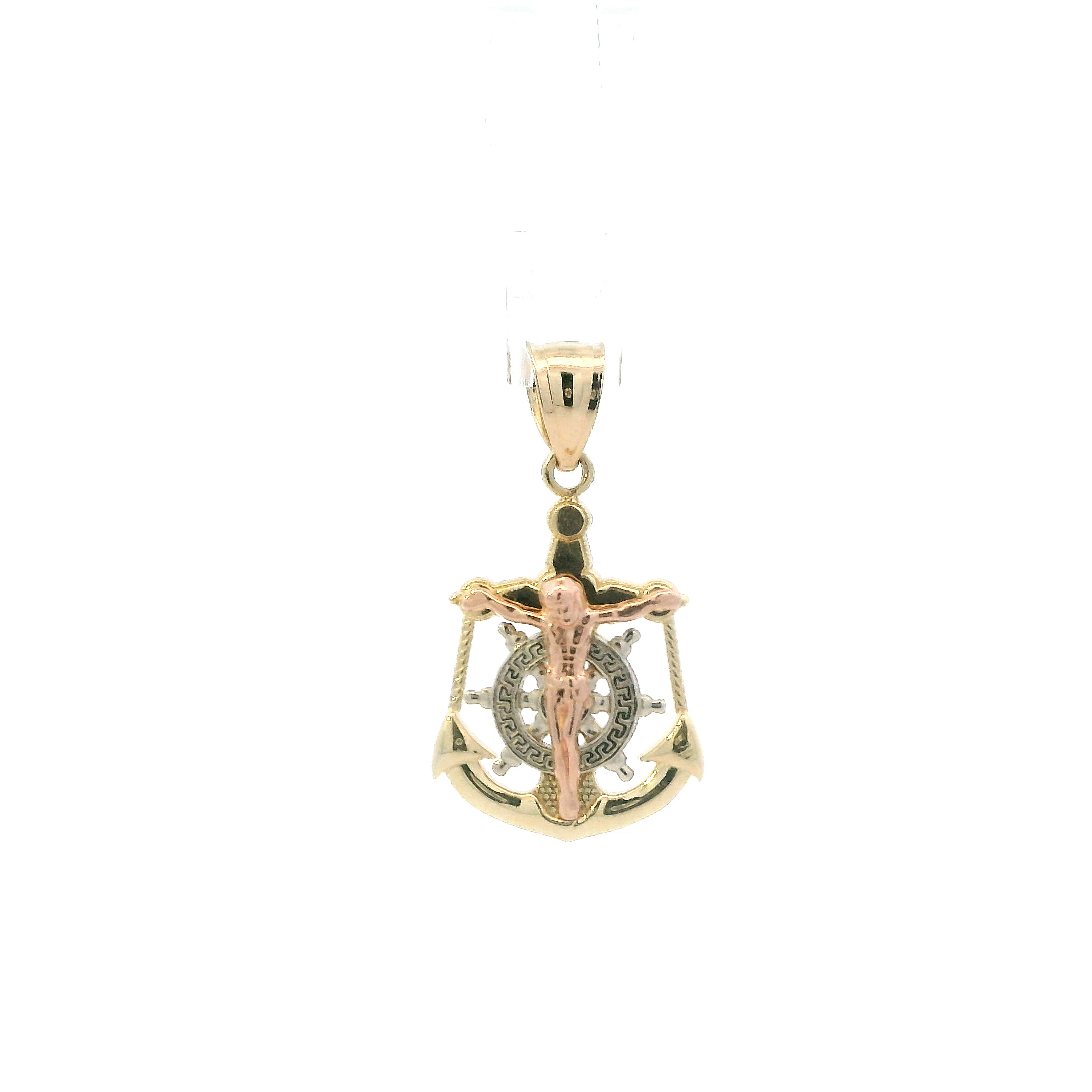 14K Tri Color Gold Mariner Crucifix Pendant