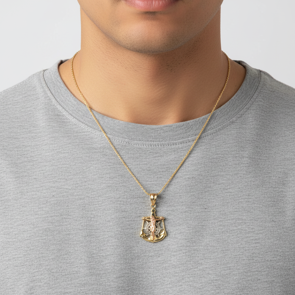 14K Tri Color Gold Mariner Crucifix Pendant