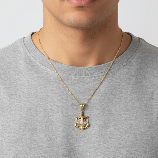 14K Tri Color Gold Mariner Crucifix Pendant