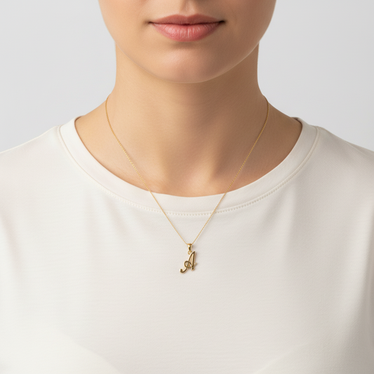 14K Yellow Gold Crusive Letter "A" Pendant