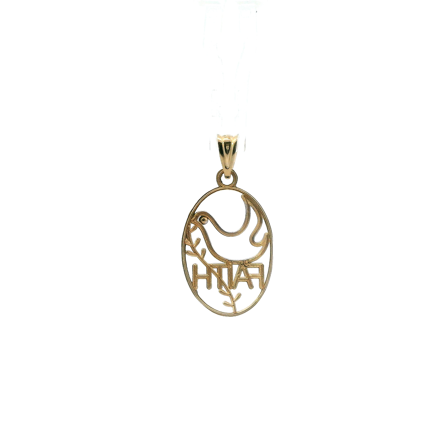 14K Yellow & White Gold Oval Dove & "Faith" Pendant