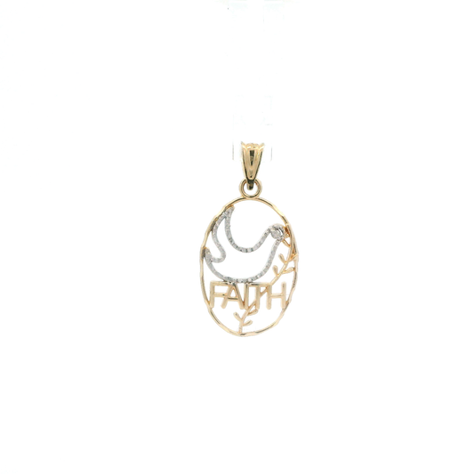 14K Yellow & White Gold Oval Dove & "Faith" Pendant