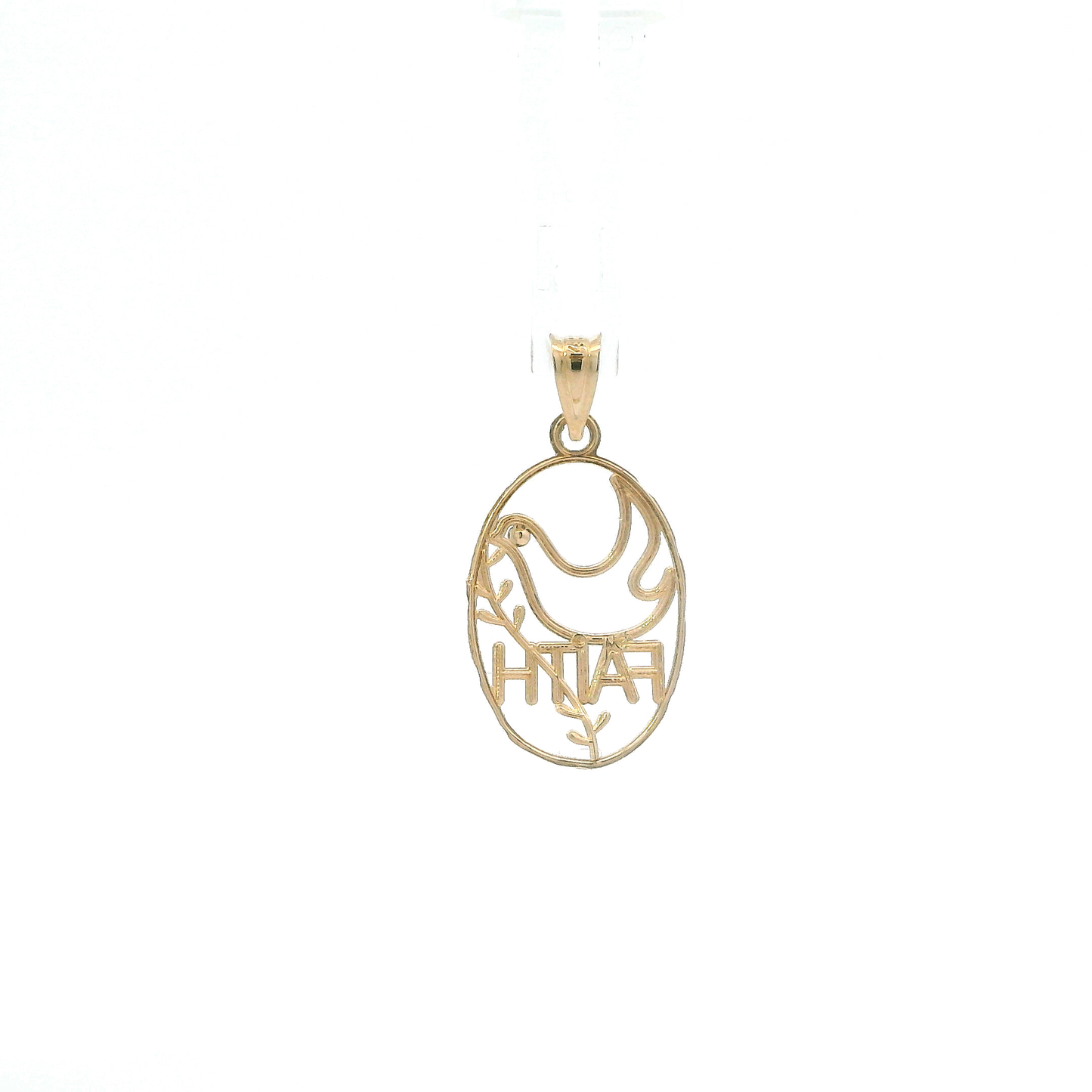 14K Yellow & White Gold Oval Dove & "Faith" Pendant