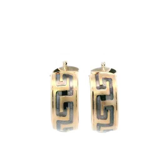 14K Yellow Gold Greek Design Hoop Earrings