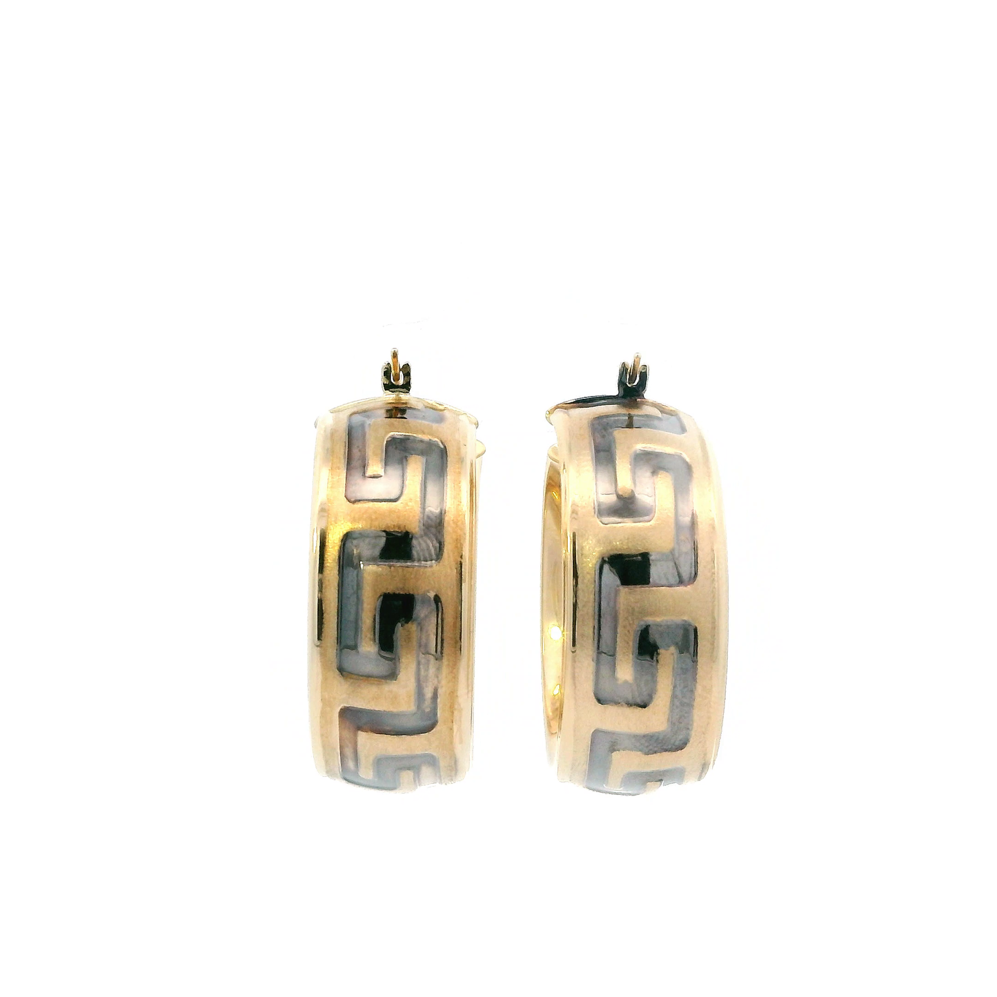 14K Yellow Gold Greek Design Hoop Earrings