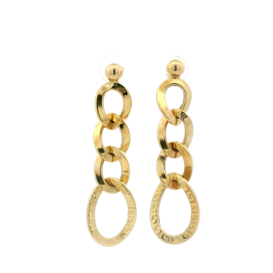 18K Yellow Gold Hollow Oval Link Dangle Earrings
