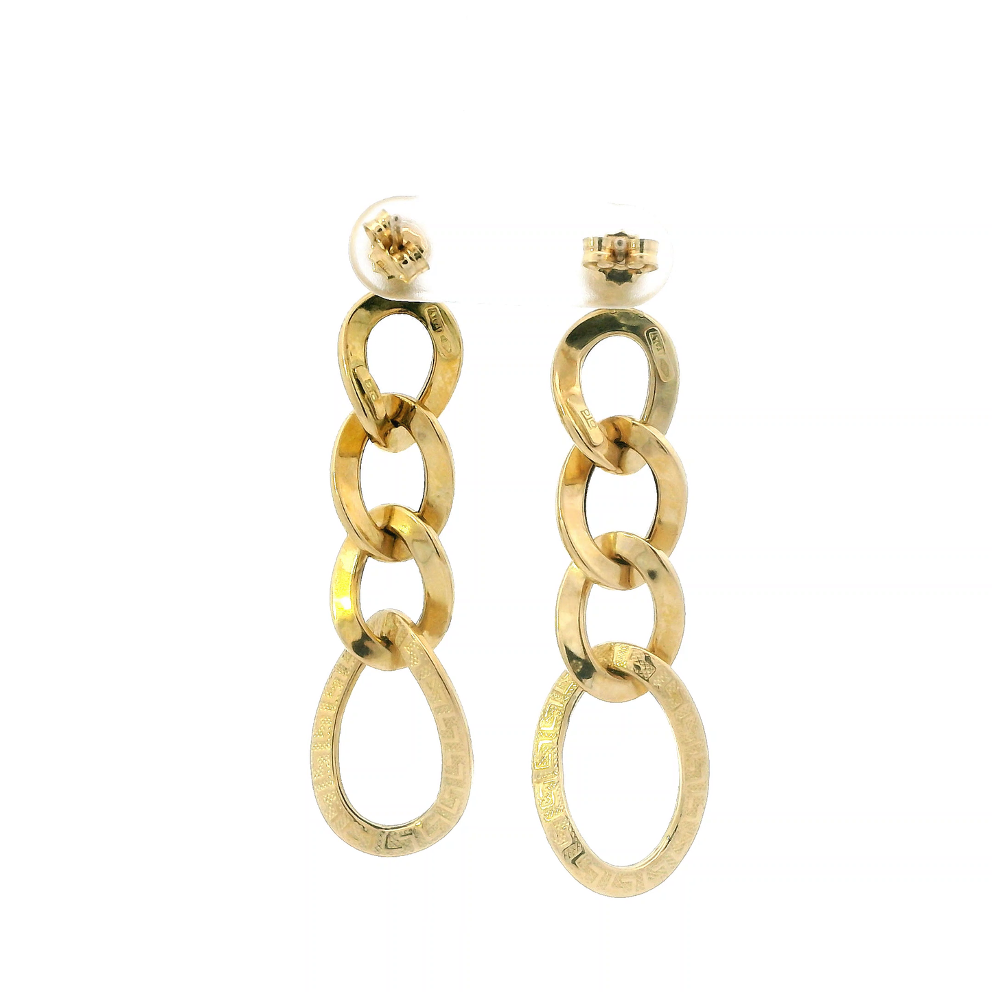 18K Yellow Gold Hollow Oval Link Dangle Earrings