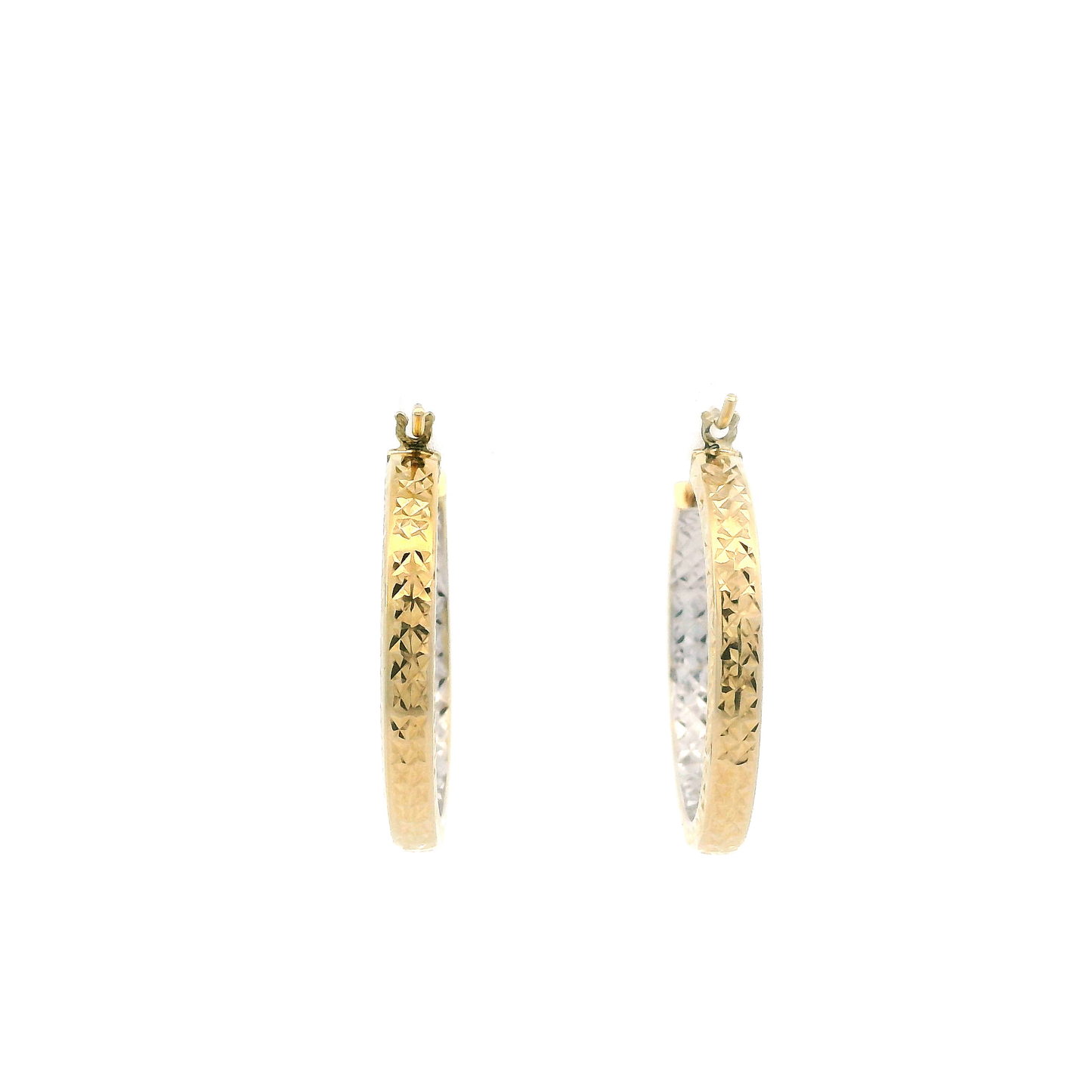 14K Yellow Gold Diamond Cut Hoop Earrings