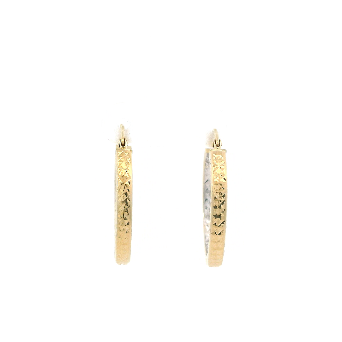 14K Yellow Gold Diamond Cut Hoop Earrings