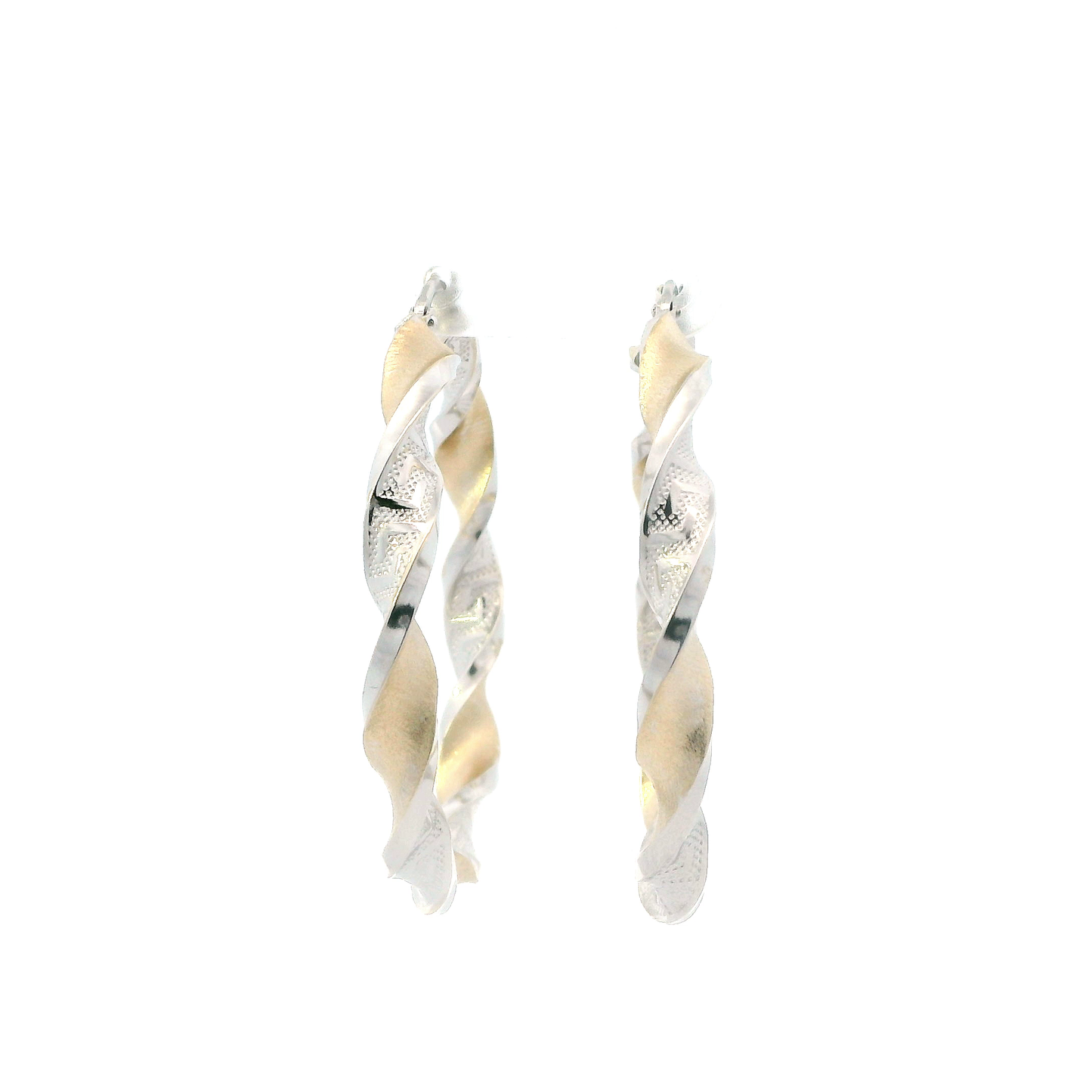 14K Yellow & White Gold Greek Design Twisted Hoop Earrings