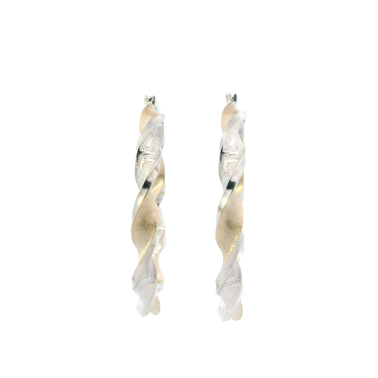 14K Yellow & White Gold Greek Design Twisted Hoop Earrings