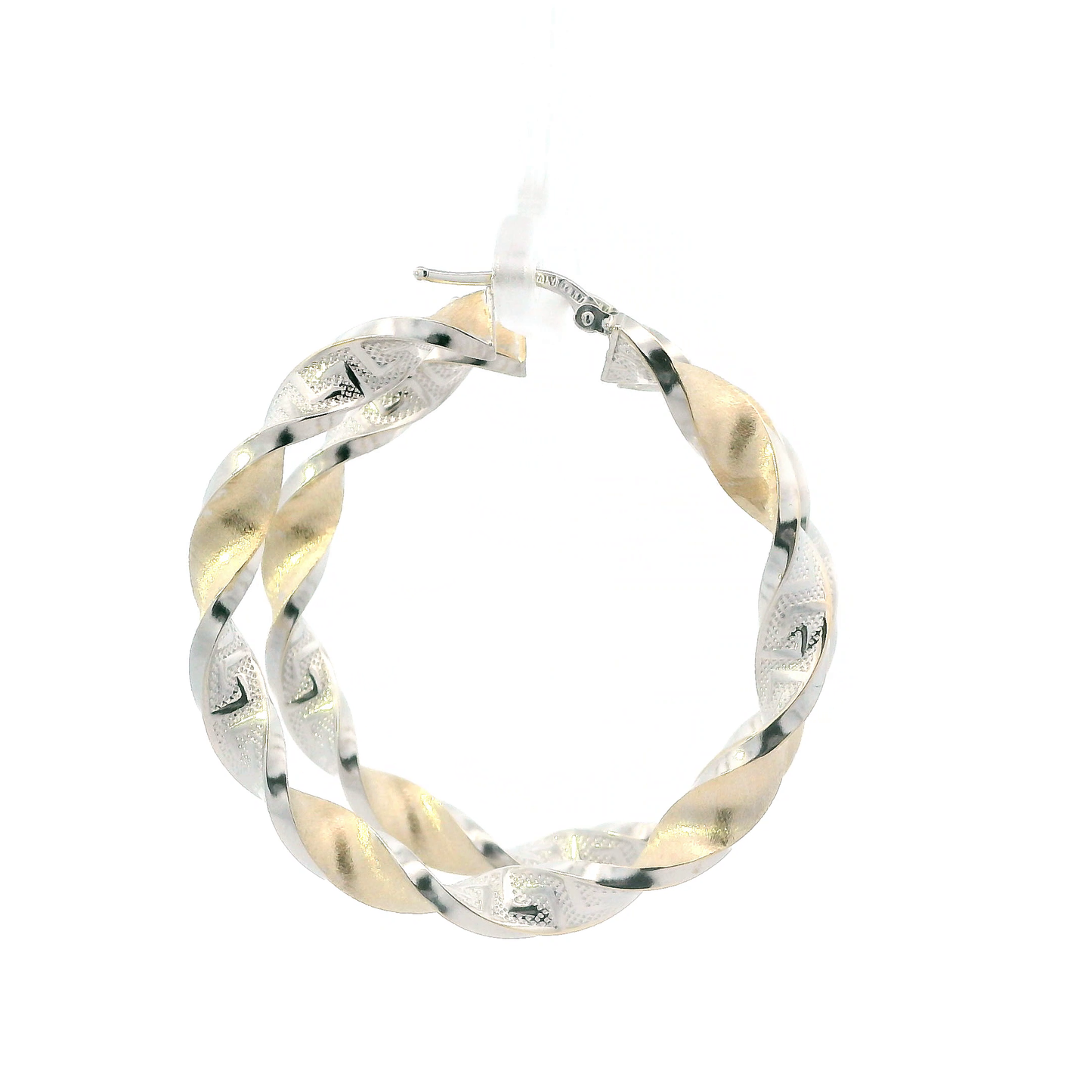 14K Yellow & White Gold Greek Design Twisted Hoop Earrings