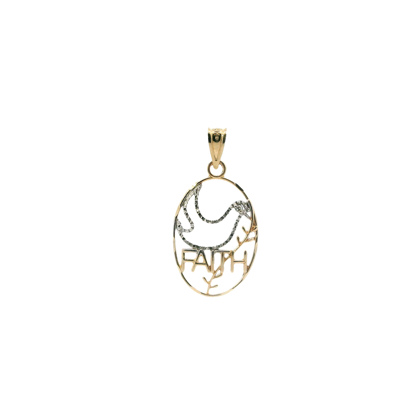 14K Yellow & White Gold Oval Dove & "Faith" Pendant
