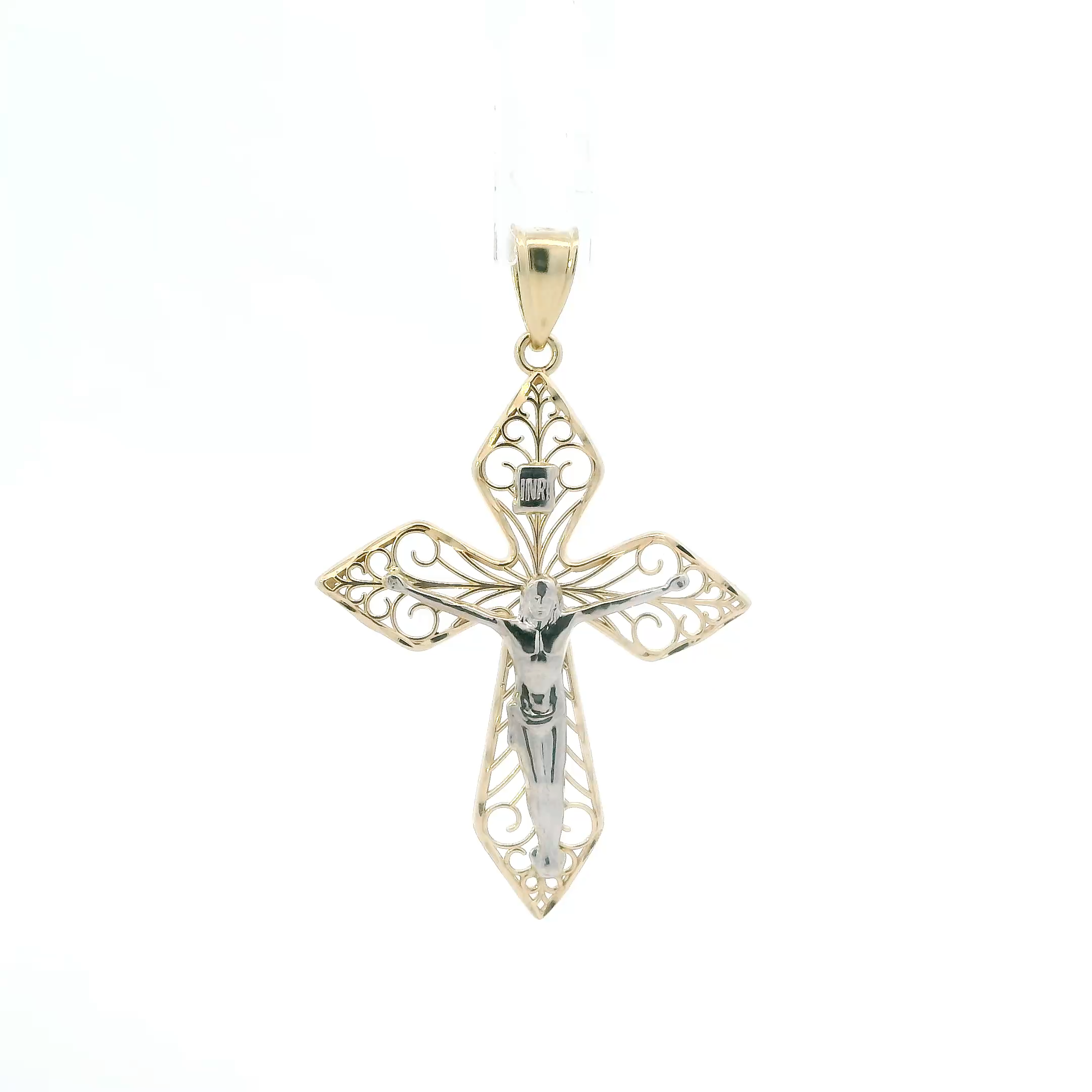 14K Yellow & White Gold Filigree Crucifix Pendant