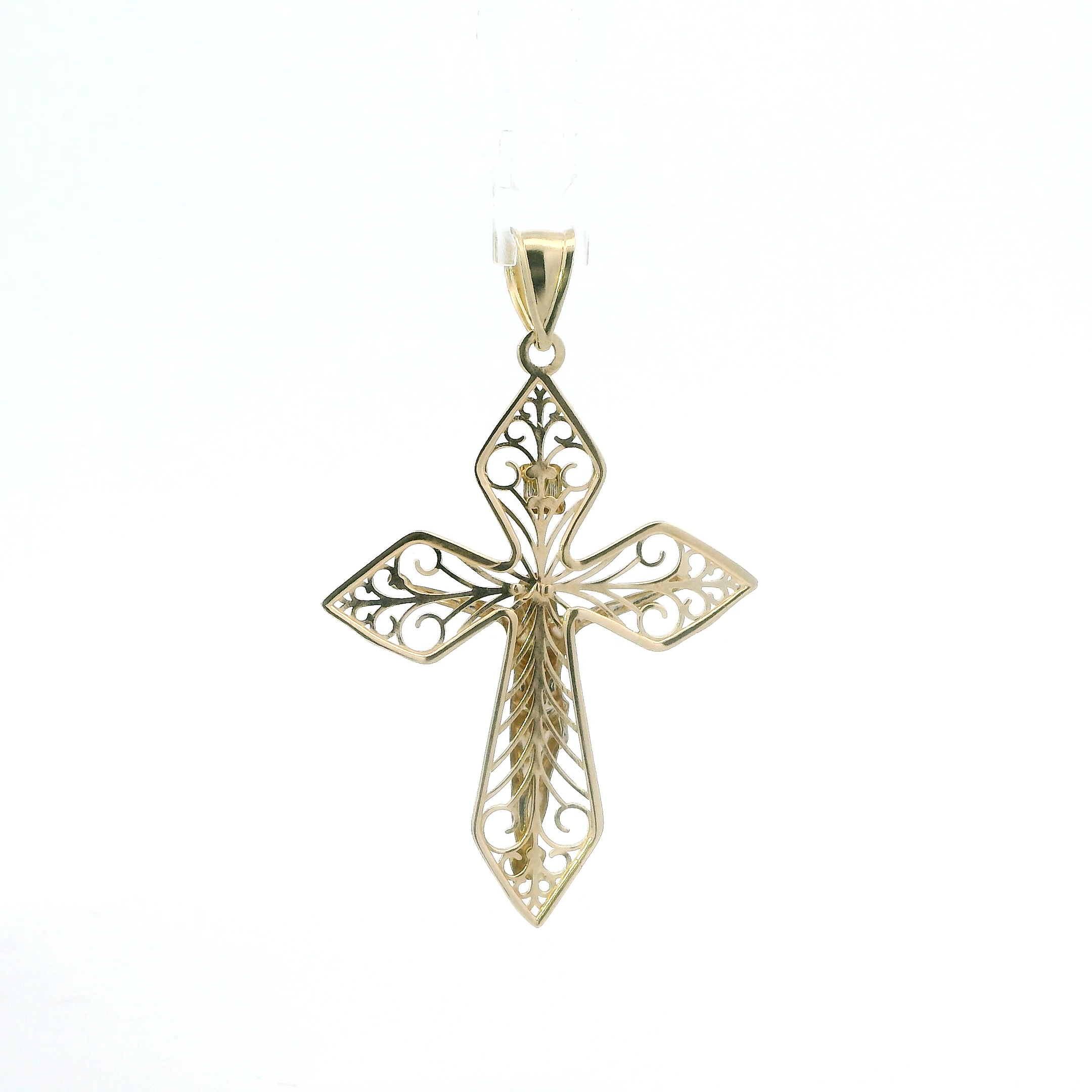 14K Yellow & White Gold Filigree Crucifix Pendant
