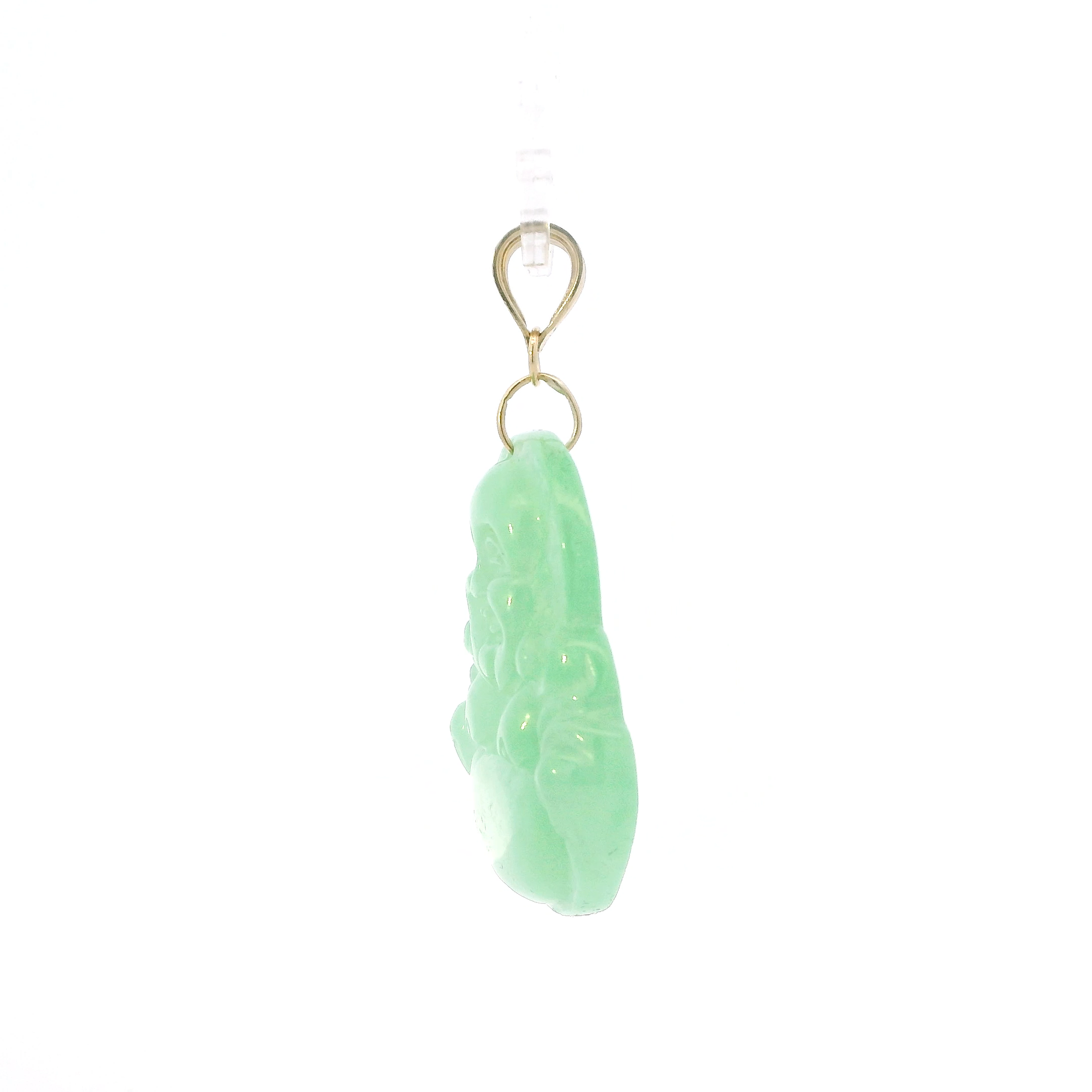 10K Yellow Gold Green Jade Buddha Pendant