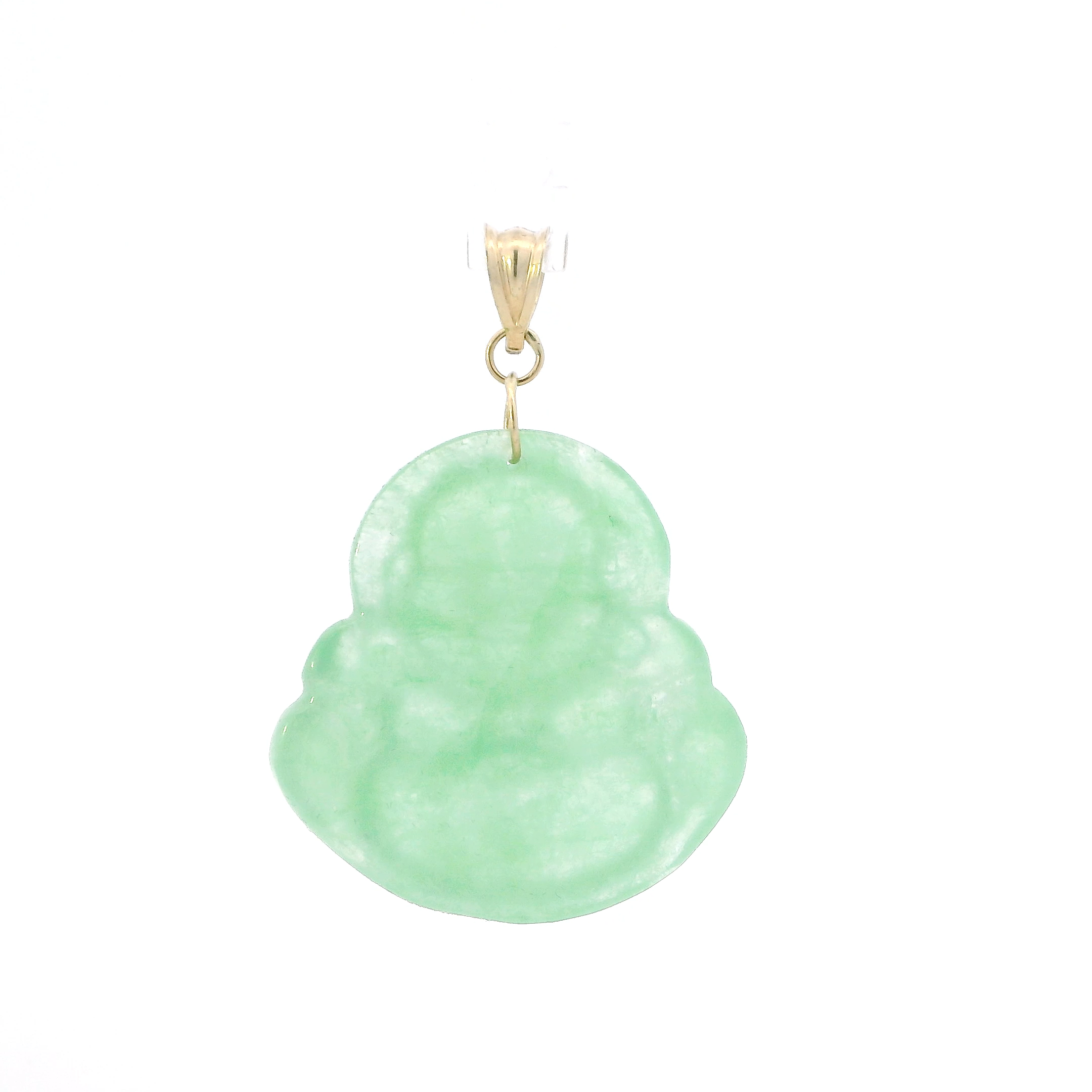 10K Yellow Gold Green Jade Buddha Pendant