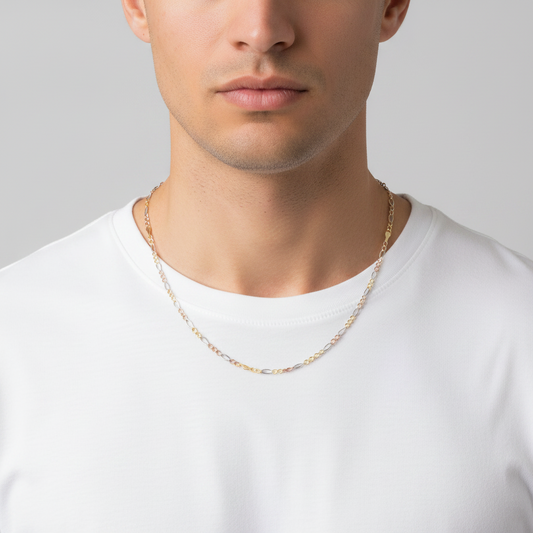 14K Tri Color Gold 22" Figaro Chain