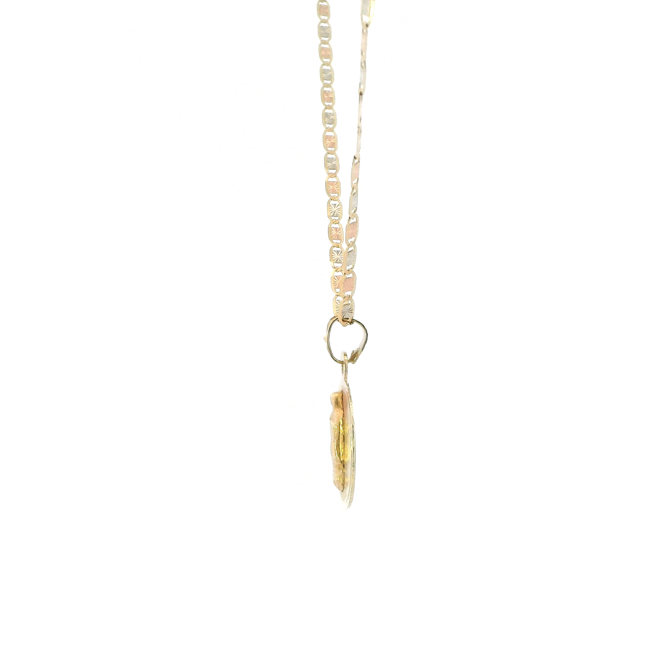 14K Tri Color Round Virgin Mary Pendant & 20