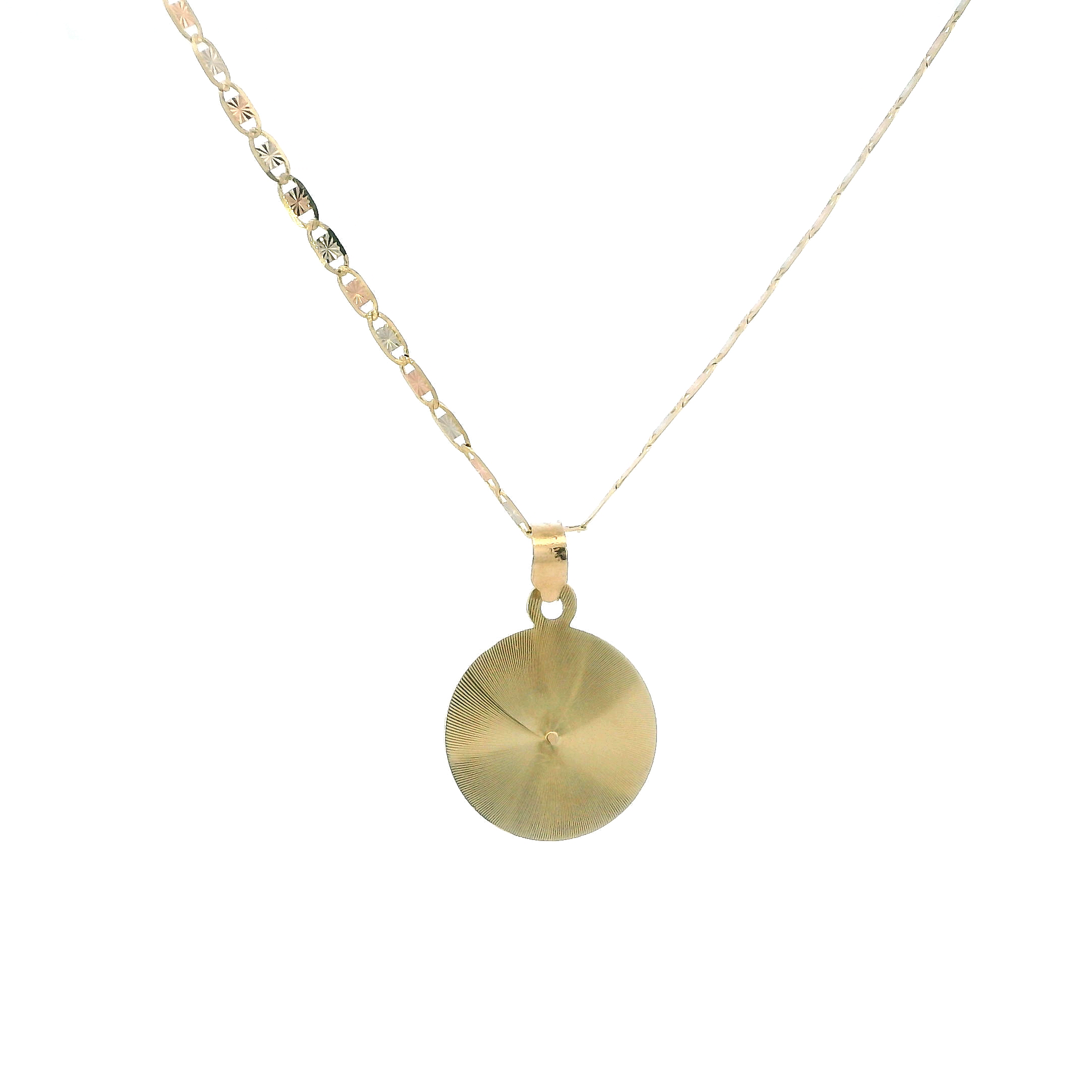 14K Tri Color Round Virgin Mary Pendant & 20