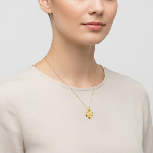 10K Yellow Gold Virgin Mary Heart Pendant