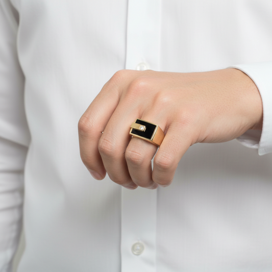 10K Yellow Gold Rectangle Black Onyx Men's Ring