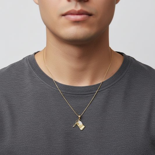 14K Yellow Gold "God Bless America" American Flag Pendant