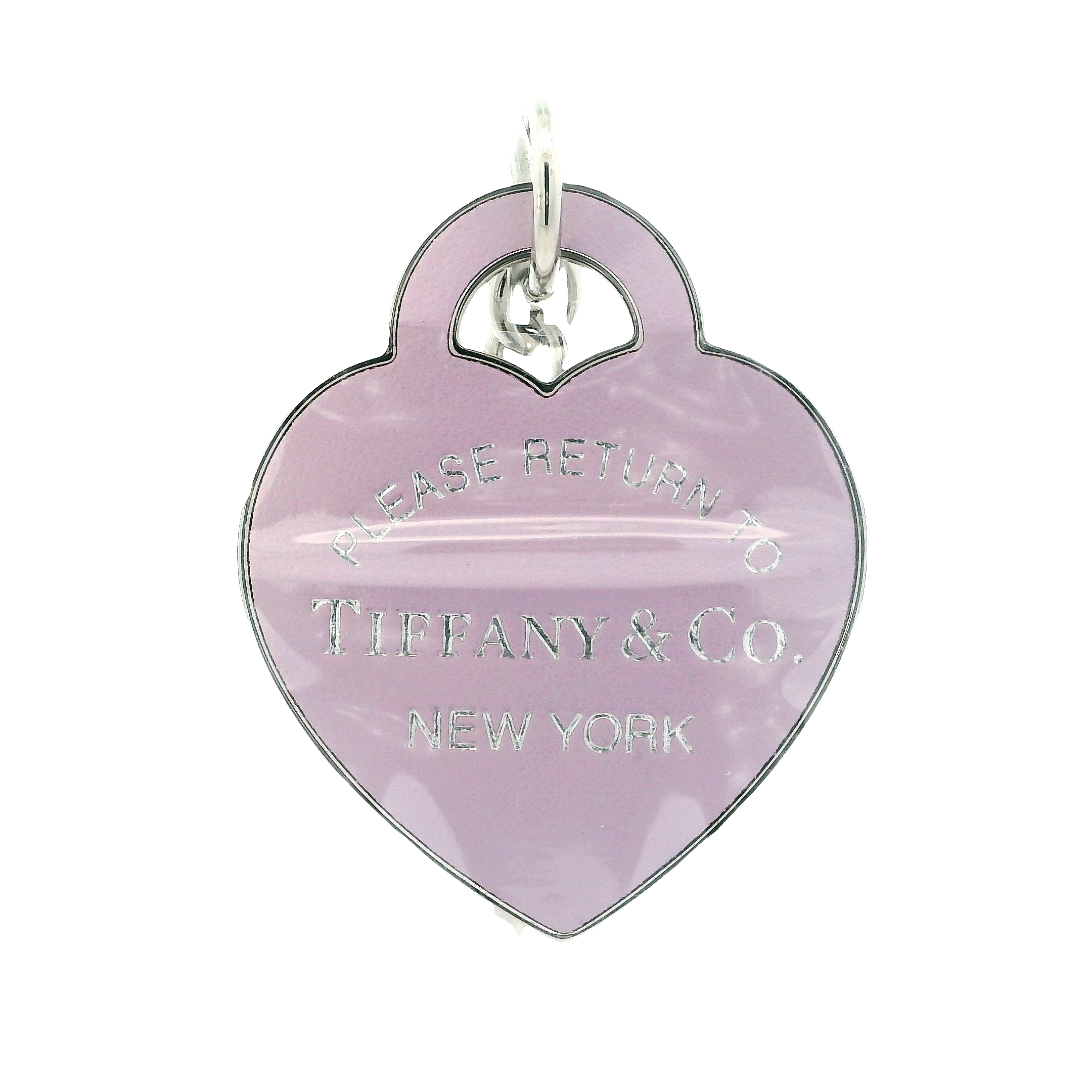 New- Return To Tiffany Purple Inlaid Heart Tag Key Ring In Palladium Plated Brass Heart/With Original Box