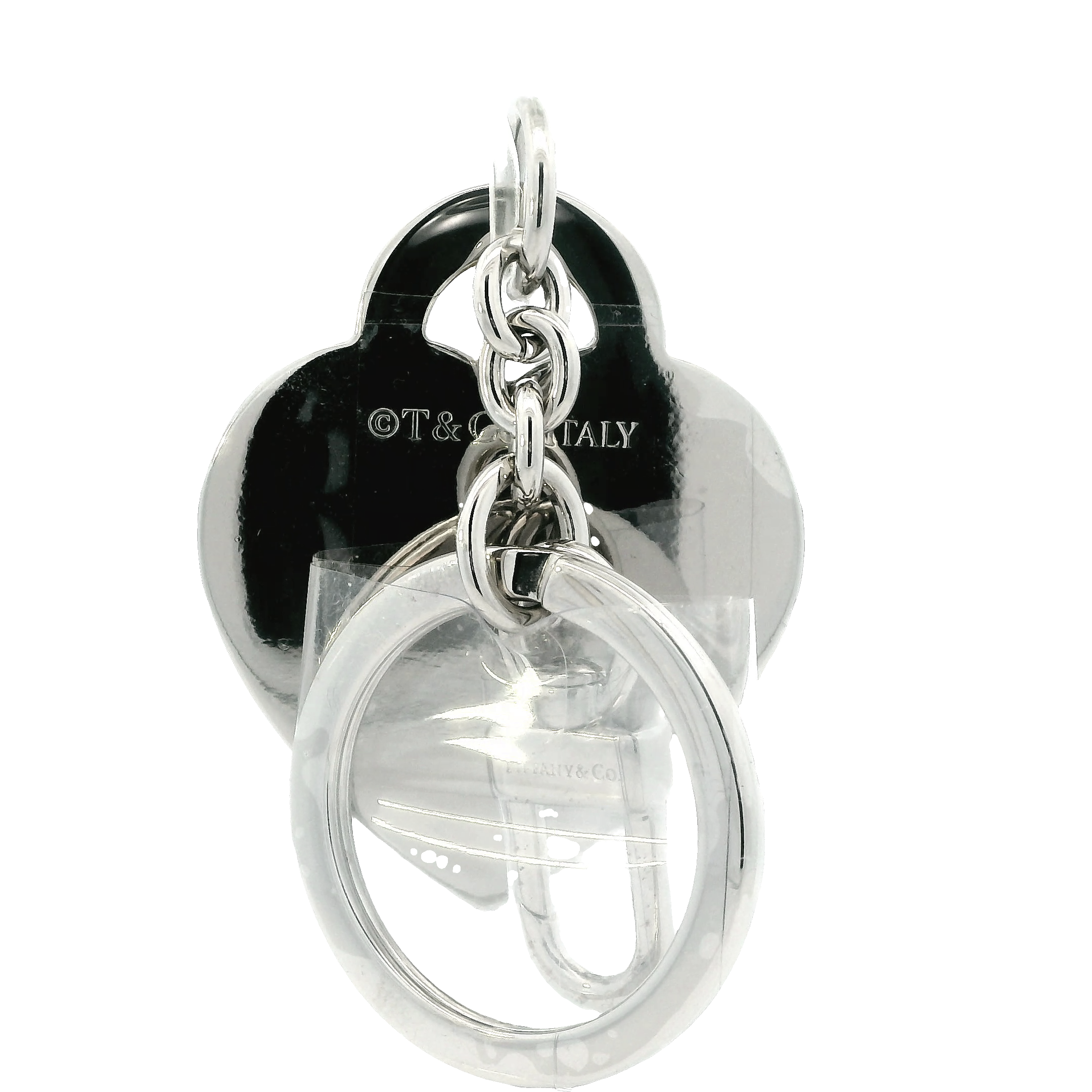 New- Return To Tiffany Purple Inlaid Heart Tag Key Ring In Palladium Plated Brass Heart/With Original Box