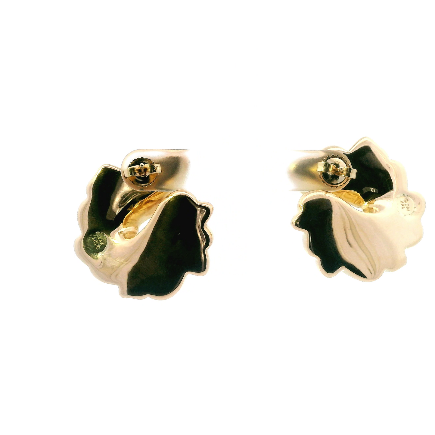 14K Yellow Gold Hollow Spiral Flower Earrings