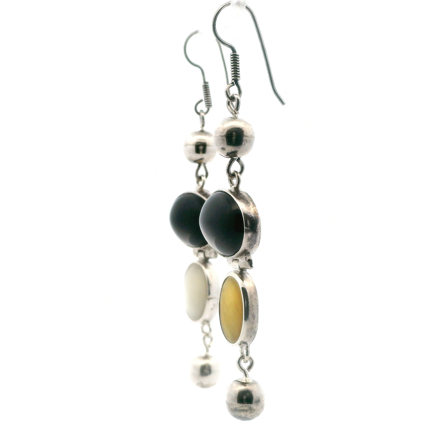 Taxco Silver Dangle Bezel Black Onyx & MOP Earring Set