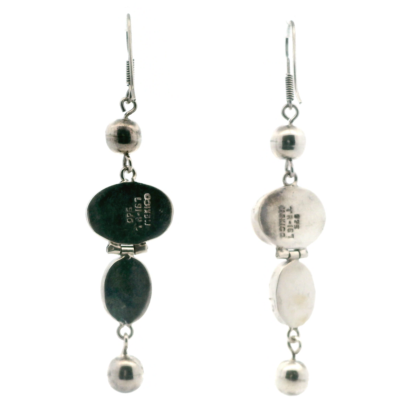 Taxco Silver Dangle Bezel Black Onyx & MOP Earring Set