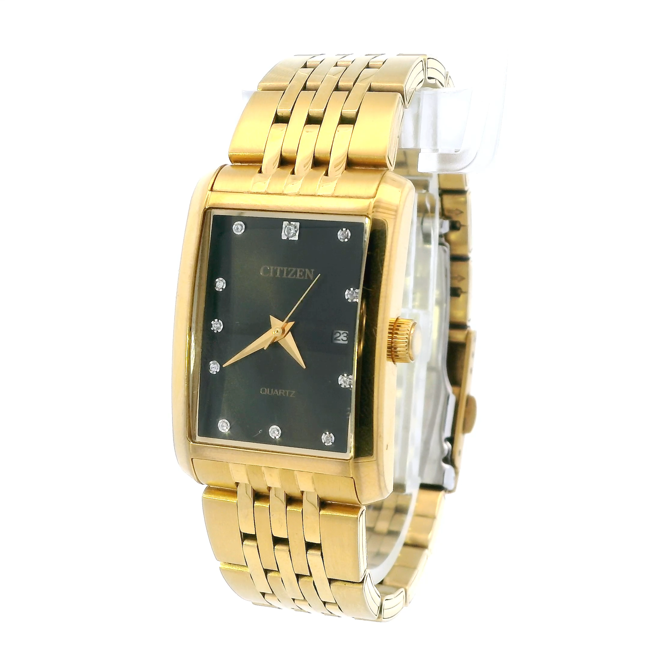 Citizen Men's Quartz Black Dial Gold Tone Steel Rectangle Wristwatch