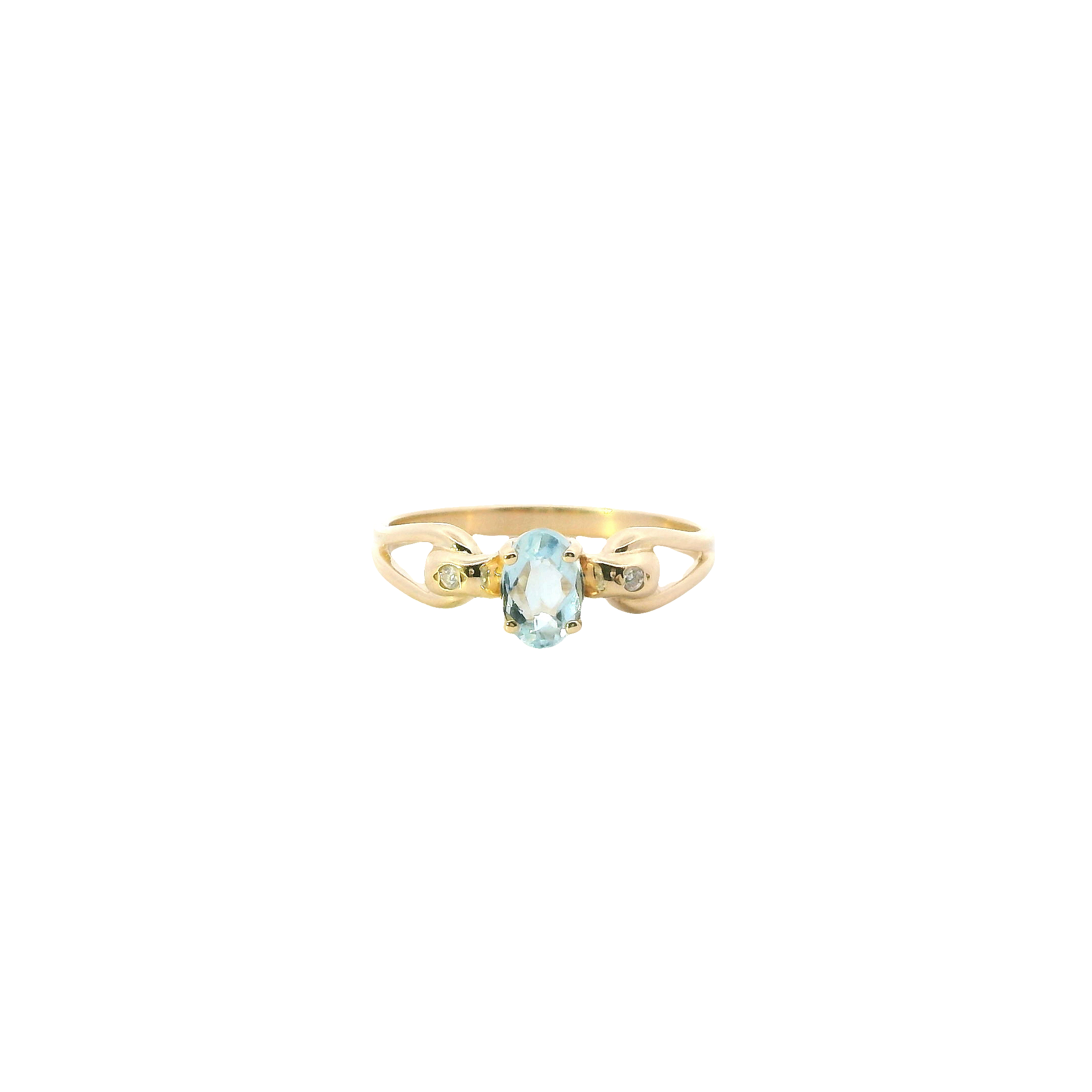 14K Yellow Gold Aquamarine & Diamond Women's Ring - 0.02ct